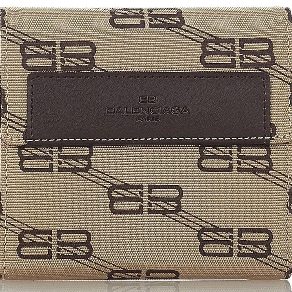 Balenciaga Brown Tri-Fold Wallet Canvas Leather - Picture 10 of 11